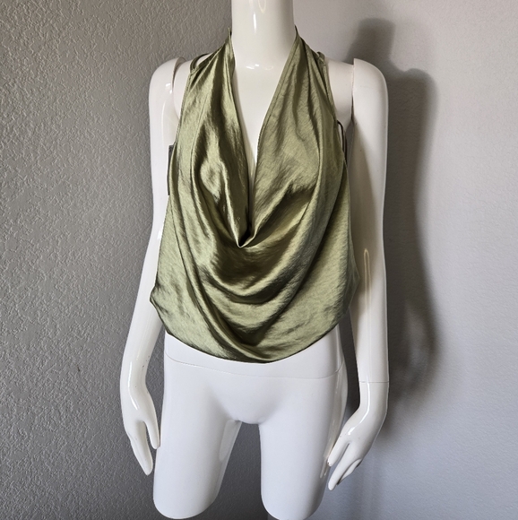 Nasty Gal Olive Cowl Plunge Halter Top - Picture 2 of 10